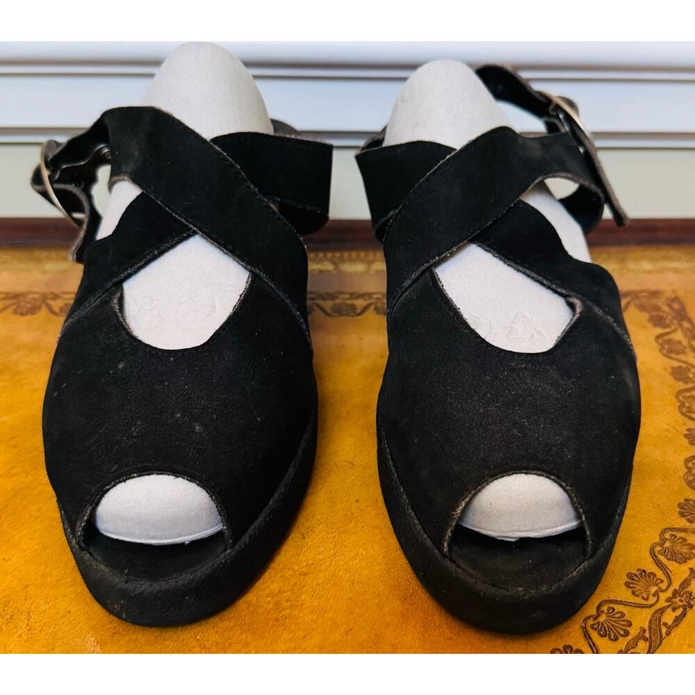Arche France Womens Nubuck Leather Black Wedge Sandals & Dust Bag Sz 39 US 8 - Picture 2 of 16
